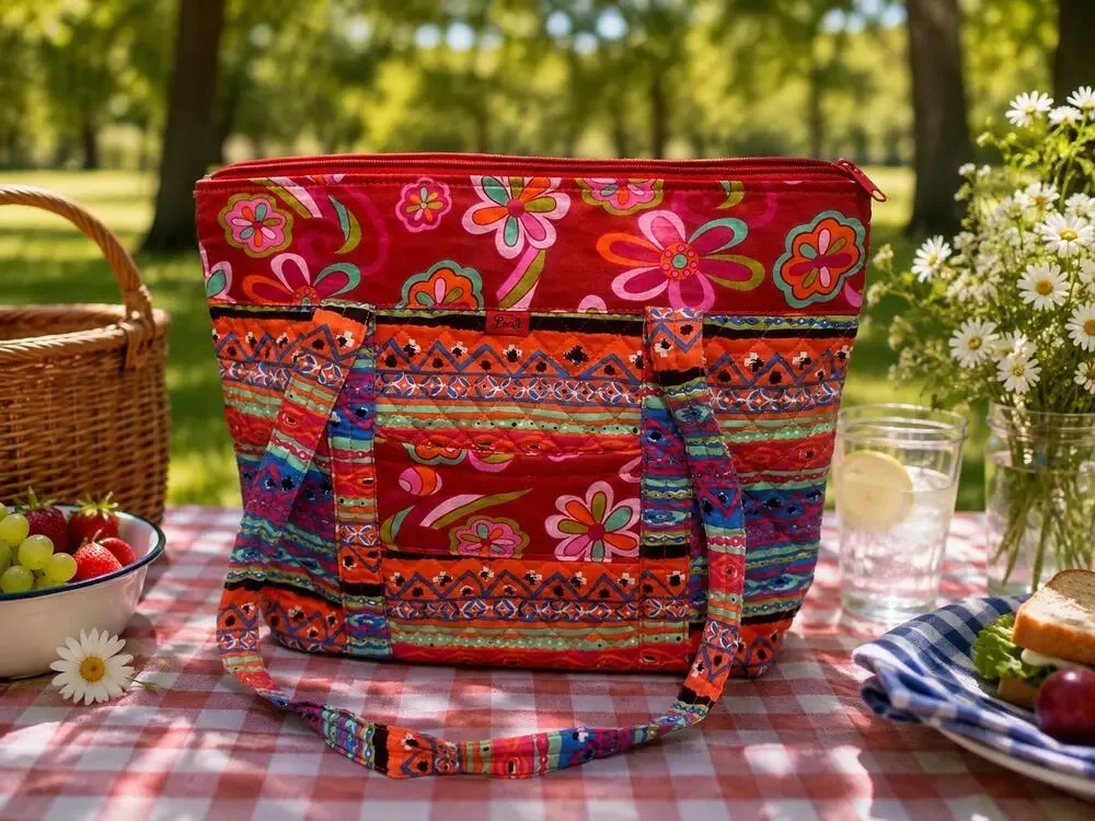 American Studio Leenie Quilted Tote Bag Lined Pink Red Floral Paisley